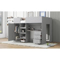 Grey Full Size Loft Bed with Wardrobe Desk Drawers and Storage Shelves