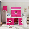 Kids Castle Loft Bed with Slide Tent and Tower, Pink/Blue