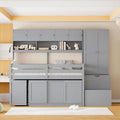 Wooden Loft Bed with Storage Stairs Wardrobe and Shelves Grey
