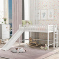 White Wood Low Loft Kids Bed with Fun Slide and Vertical Ladder