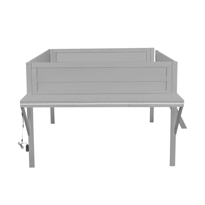 Grey Full Size Low Loft Bed Frame with Angled Ladder Solid Wood