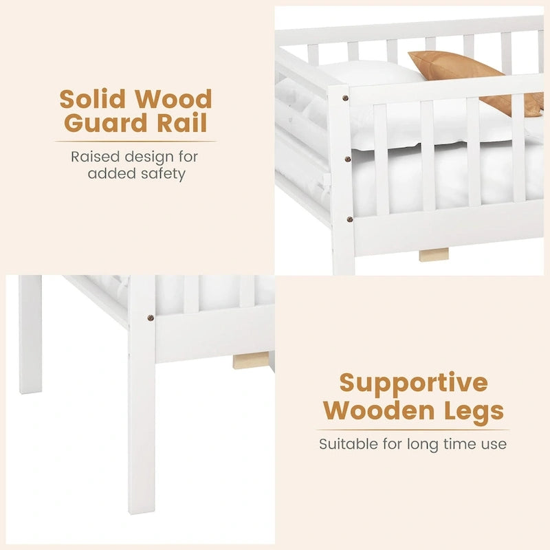 White Kids Daybed with Storage Drawers and Safety Fence Railings