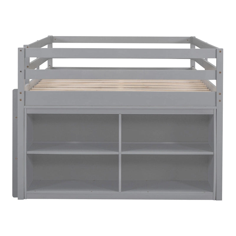Loft Bed with Retractable Desk, Drawers and Shelves, Grey or White