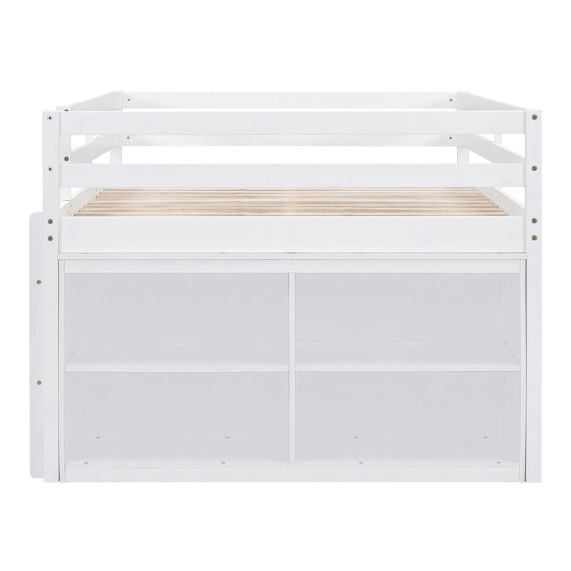 Loft Bed with Retractable Desk, Drawers and Shelves, Grey or White
