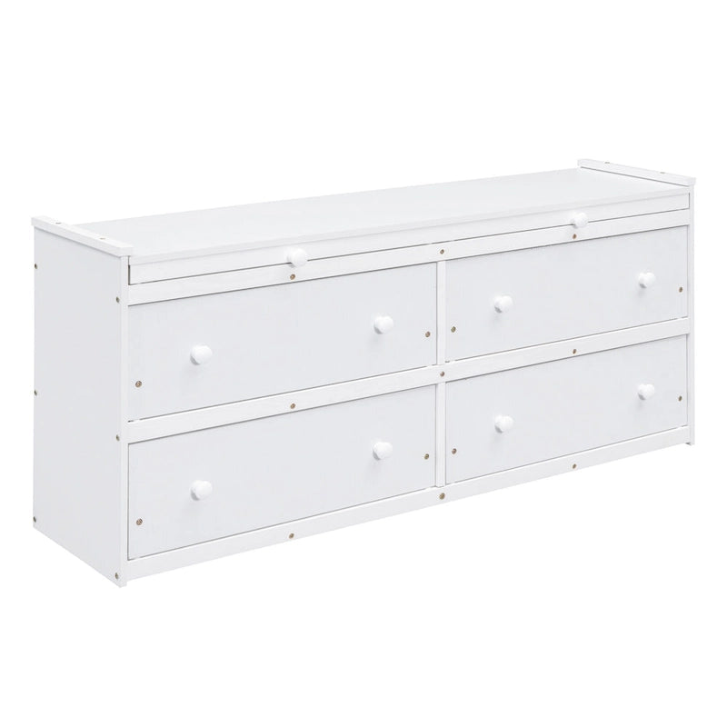 Loft Bed with Retractable Desk, Drawers and Shelves, Grey or White