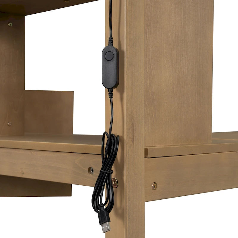 White Pine Wood Loft Bed with Built-in Desk Storage Cabinets and Staircase