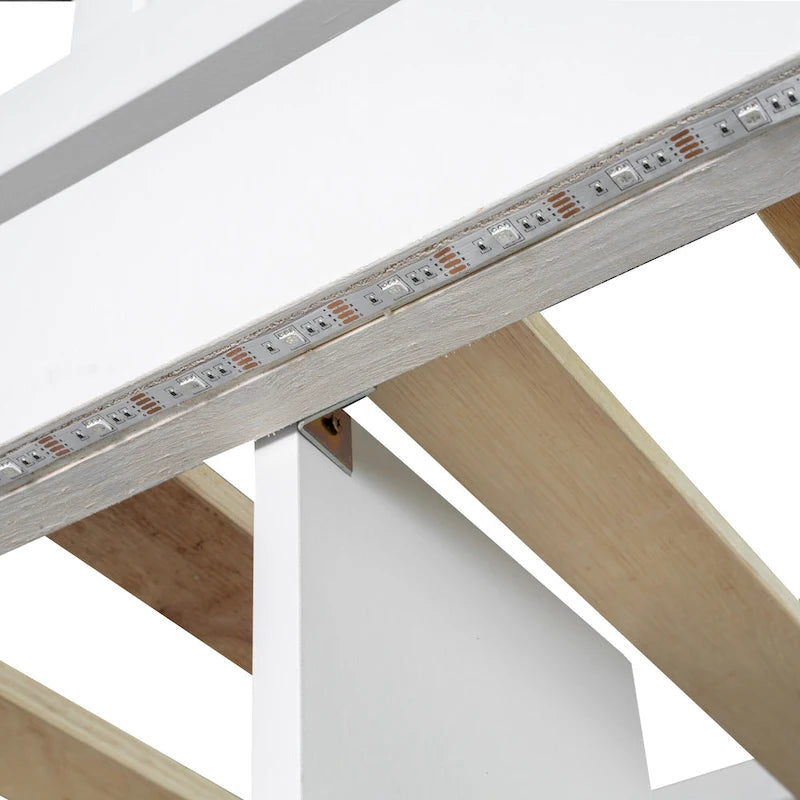 White Pine Wood Loft Bed with Built-in Desk Storage Cabinets and Staircase