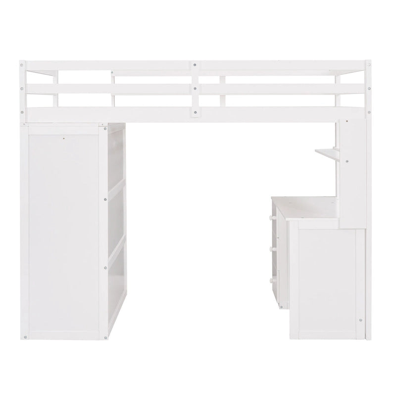 Twin Loft Bed with Built-In Desk Wardrobe Drawers Espresso White Gray