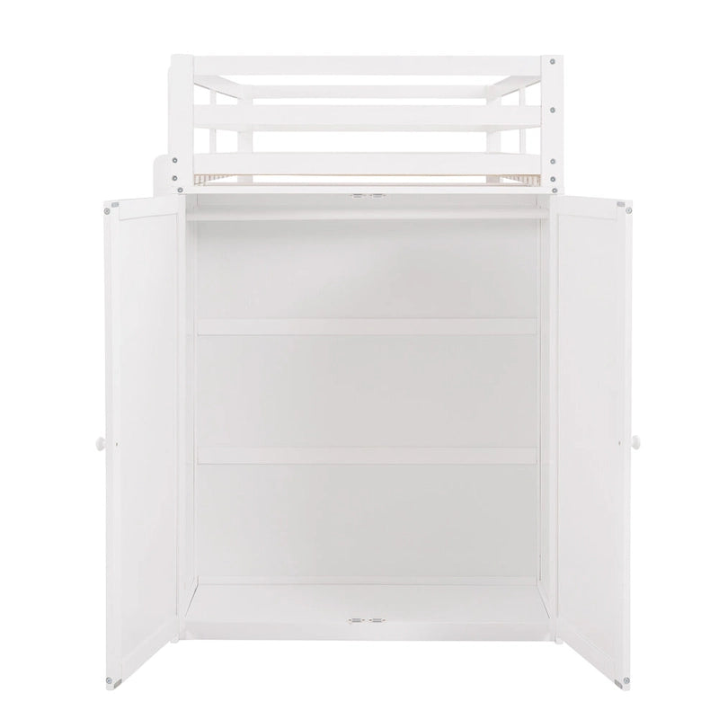 Twin Loft Bed with Built-In Desk Wardrobe Drawers Espresso White Gray