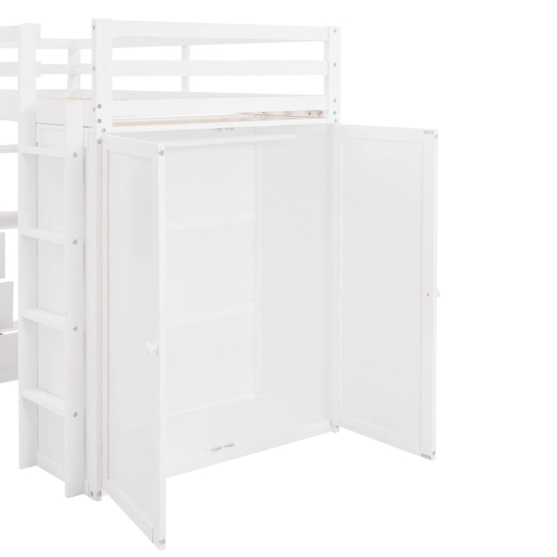 Twin Loft Bed with Built-In Desk Wardrobe Drawers Espresso White Gray