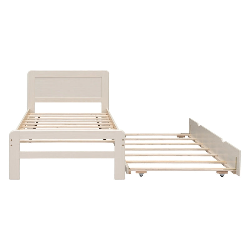 White Washed Solid Wood Twin Bed with Clean Modern Headboard Design