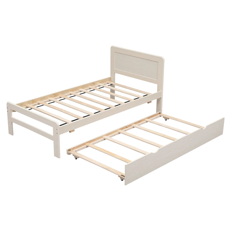 White Washed Solid Wood Twin Bed with Clean Modern Headboard Design