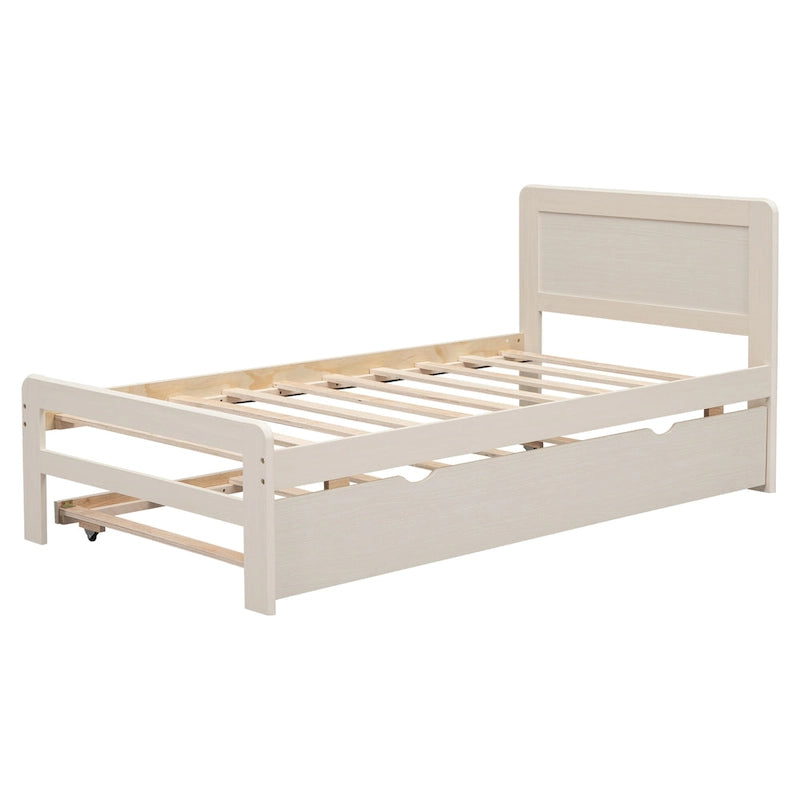 White Washed Solid Wood Twin Bed with Clean Modern Headboard Design