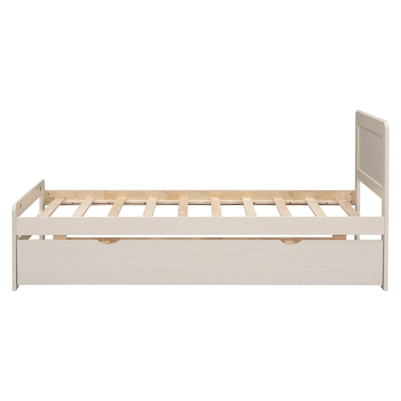White Washed Solid Wood Twin Bed with Clean Modern Headboard Design