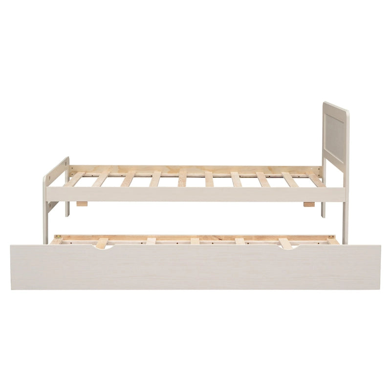 White Washed Solid Wood Twin Bed with Clean Modern Headboard Design