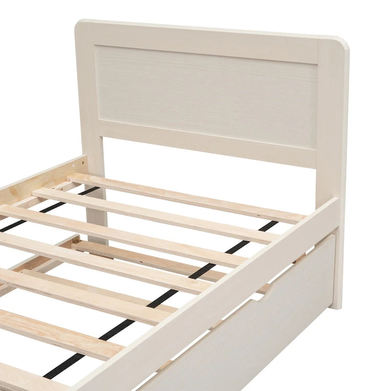 White Washed Solid Wood Twin Bed with Clean Modern Headboard Design