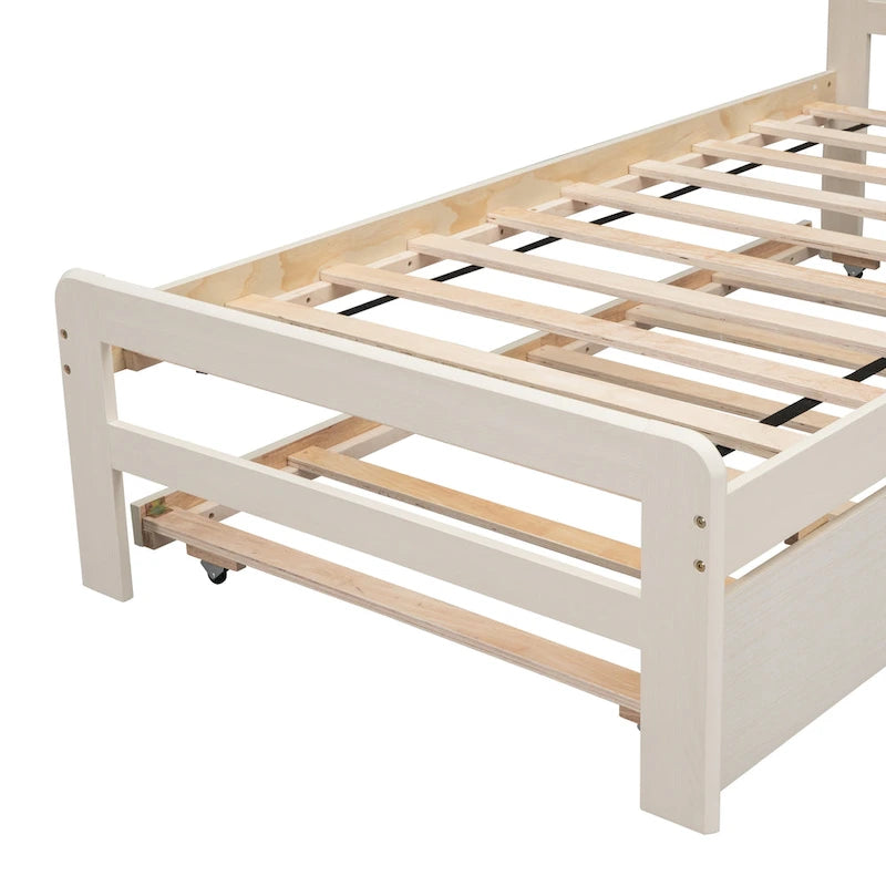 White Washed Solid Wood Twin Bed with Clean Modern Headboard Design