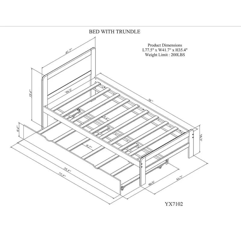 White Washed Solid Wood Twin Bed with Clean Modern Headboard Design