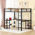 Black Metal Full Loft Bed with L-Shaped Desk, Shelves and Guardrails