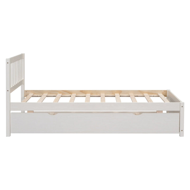White Washed Rubberwood Twin Bed with Pull-Out Trundle