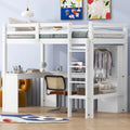 White Pine Wood Loft Bed with Integrated Desk and Storage Shelves