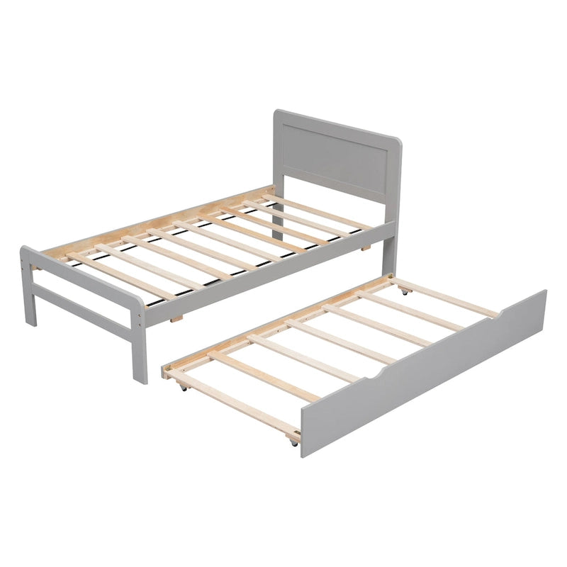 Grey Twin Wood Platform Bed Frame with Rubberwood and Plywood Construction