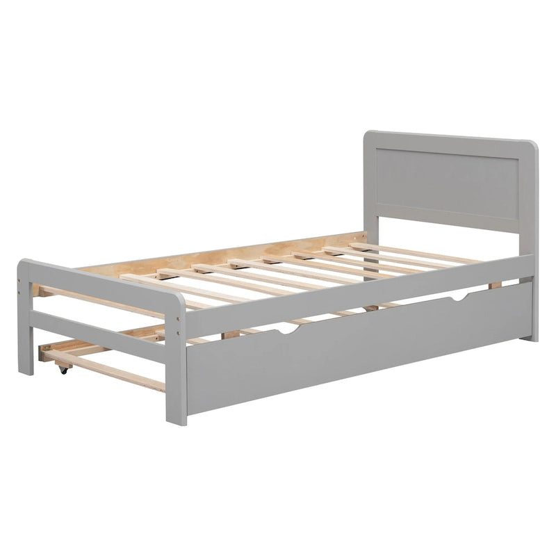 Grey Twin Wood Platform Bed Frame with Rubberwood and Plywood Construction