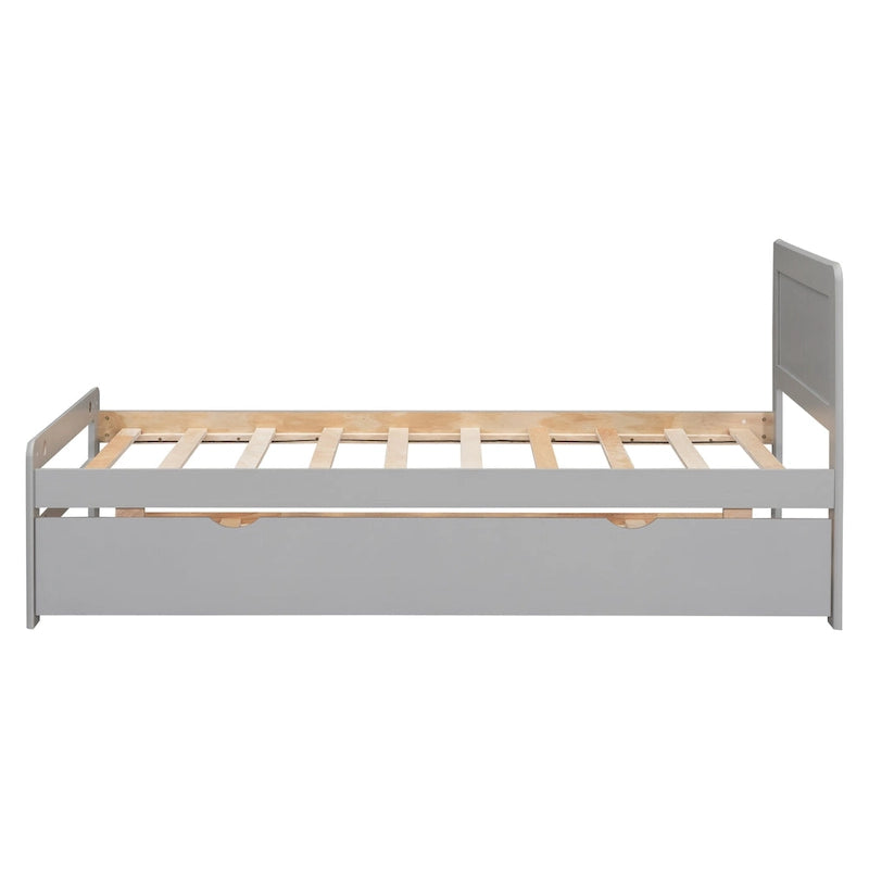 Grey Twin Wood Platform Bed Frame with Rubberwood and Plywood Construction