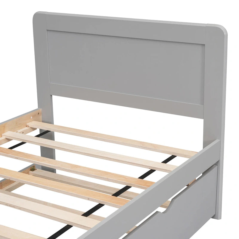 Grey Twin Wood Platform Bed Frame with Rubberwood and Plywood Construction