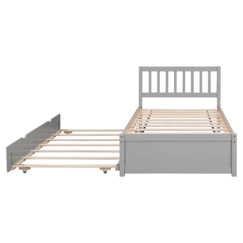 Grey Solid Rubberwood Twin Platform Bed Frame, Sleek Modern Design