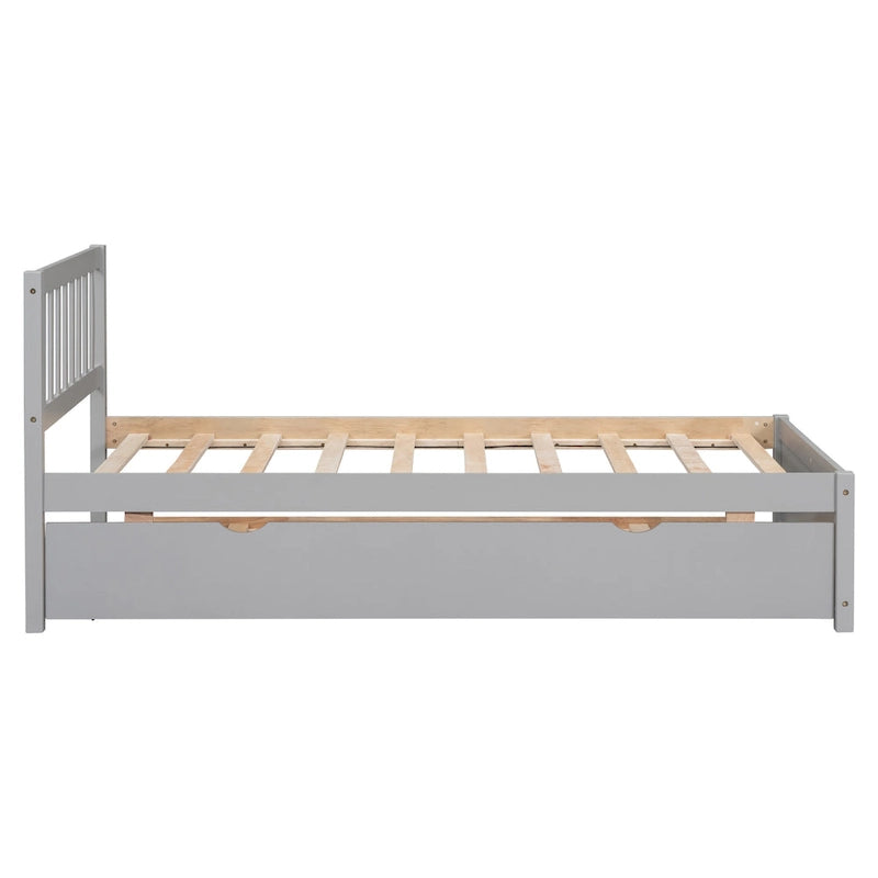 Grey Solid Rubberwood Twin Platform Bed Frame, Sleek Modern Design