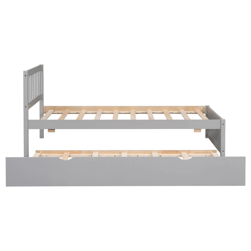 Grey Solid Rubberwood Twin Platform Bed Frame, Sleek Modern Design