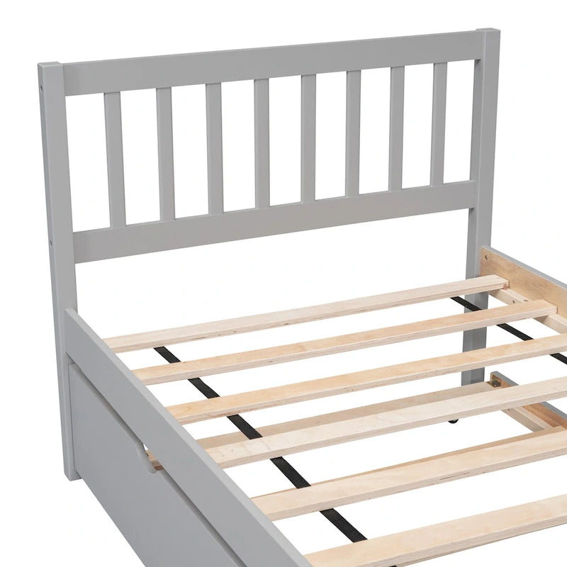 Grey Solid Rubberwood Twin Platform Bed Frame, Sleek Modern Design