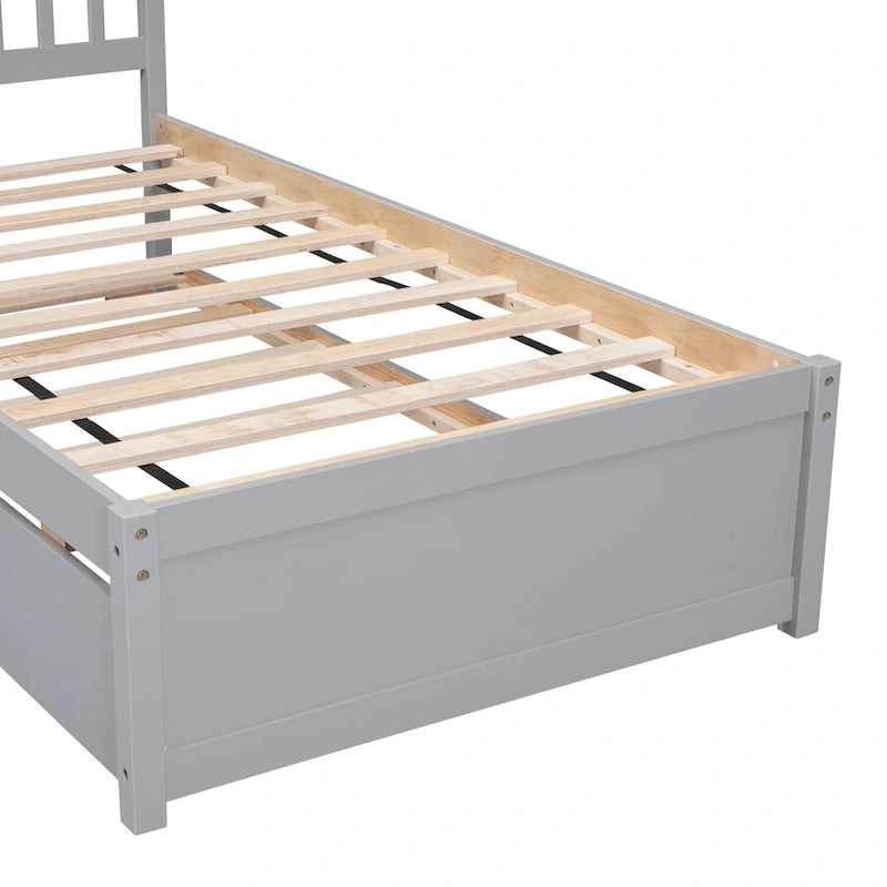 Grey Solid Rubberwood Twin Platform Bed Frame, Sleek Modern Design