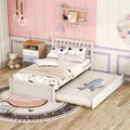 White Washed Solid Wood Twin Bed Frame with Pull-Out Trundle and Fence Headboard