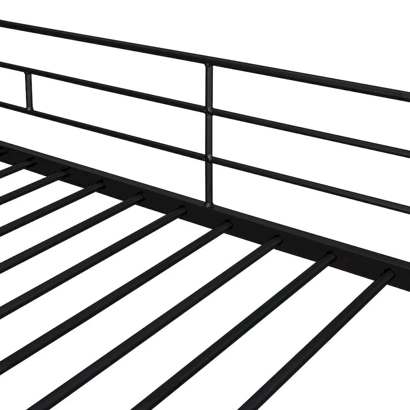 Black Metal Loft Bed Frame with Built-In Shelves Ladder for Kids Teens