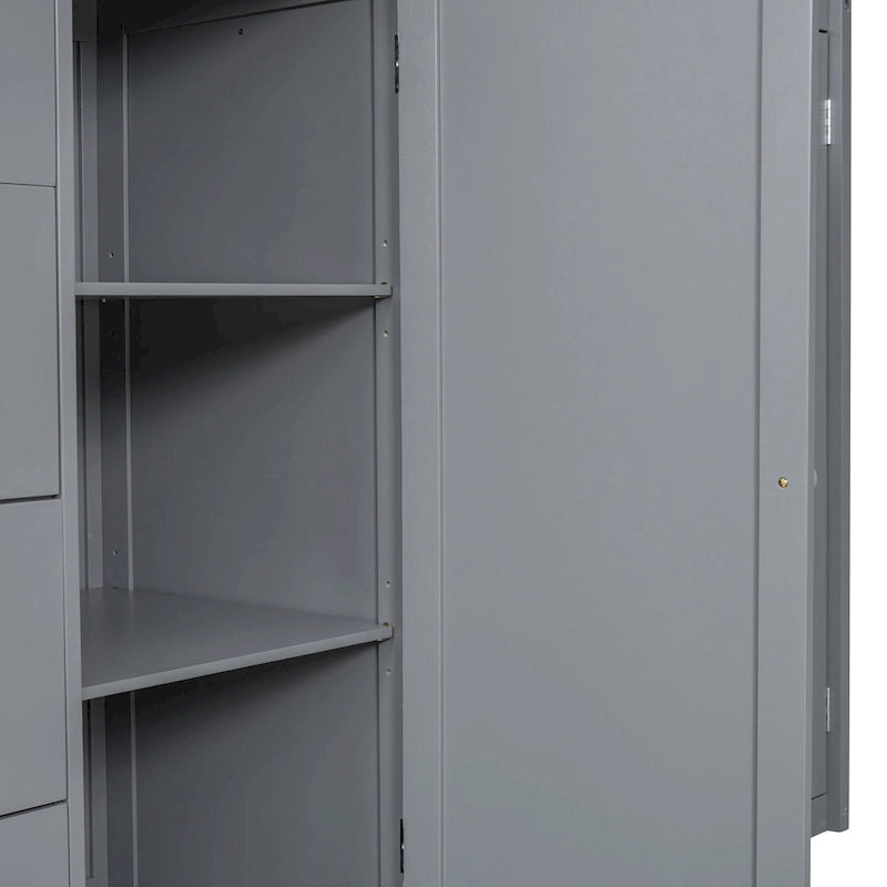Gray Full Size Pinewood Loft Bed with Wardrobe Staircase Storage Drawers