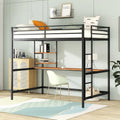 Black Metal Loft Bed with Desk Ladder Shelves Kids