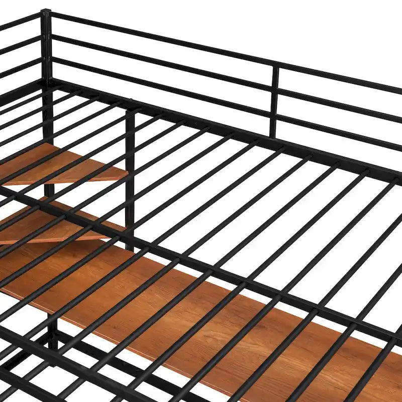 Black Metal Loft Bed with Desk Ladder Shelves Kids