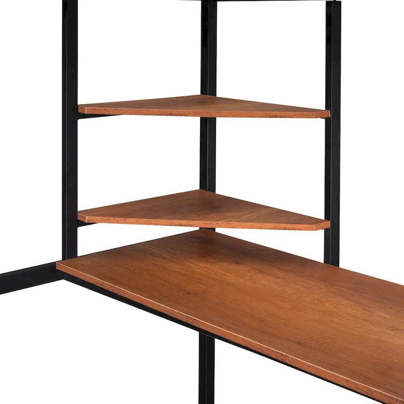 Black Metal Loft Bed with Desk Ladder Shelves Kids