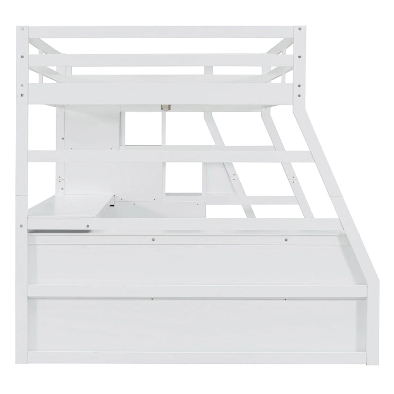 White Full Size Loft Bed with Staircase Drawers Shelves Desk Storage Cabinet