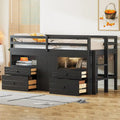 Twin Size Wood Loft Bed with Drawers Storage Cabinet Espresso