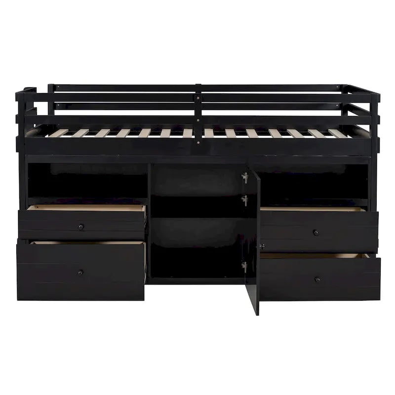 Twin Size Wood Loft Bed with Drawers Storage Cabinet Espresso