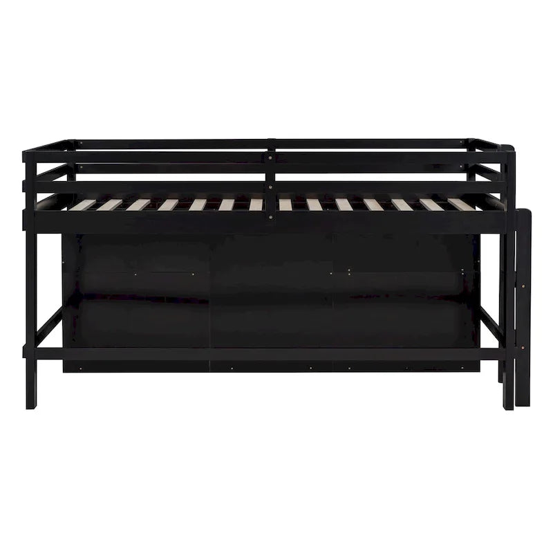 Twin Size Wood Loft Bed with Drawers Storage Cabinet Espresso