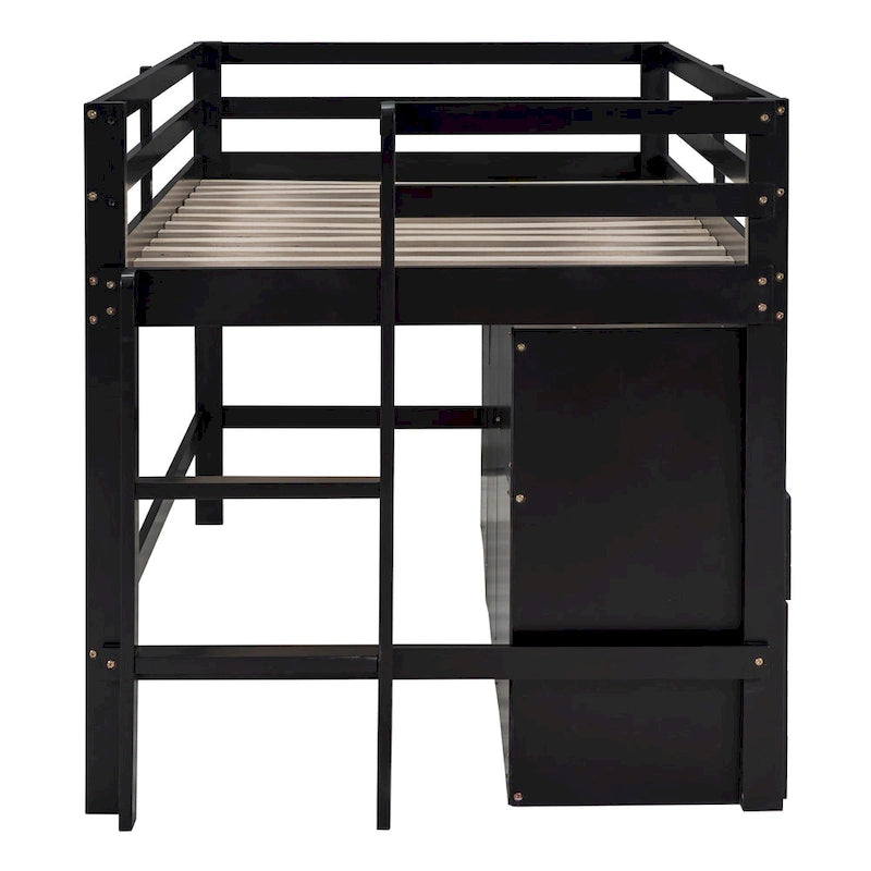 Twin Size Wood Loft Bed with Drawers Storage Cabinet Espresso