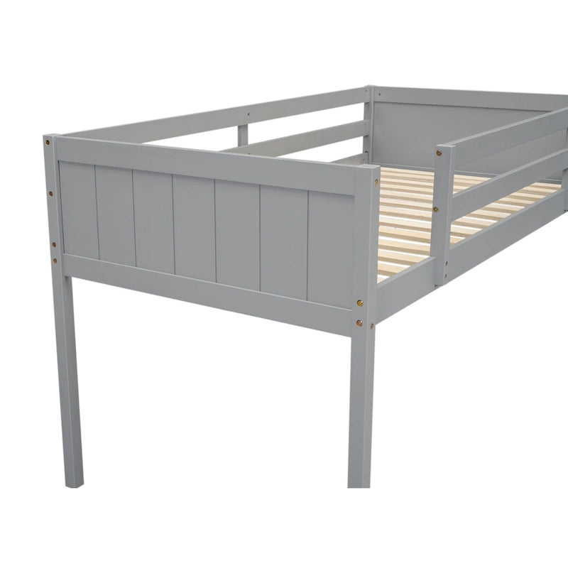 Gray Low Loft Bed with Ladder Safety Guardrail Solid Wood Twin