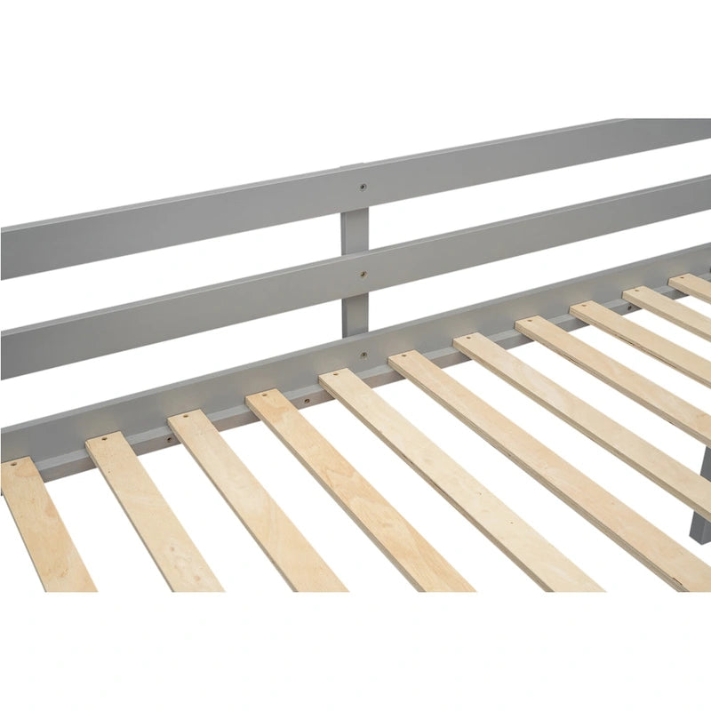 Gray Low Loft Bed with Ladder Safety Guardrail Solid Wood Twin