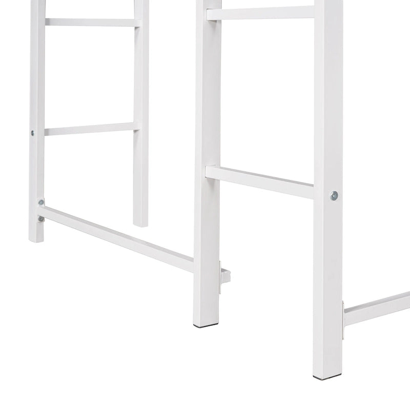 White Twin Metal Loft Bed with Desk, Shelves and Side Ladder