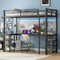 Black Metal L-Shaped Metal Loft Bed Frame with Shelves Ladder and Guardrails