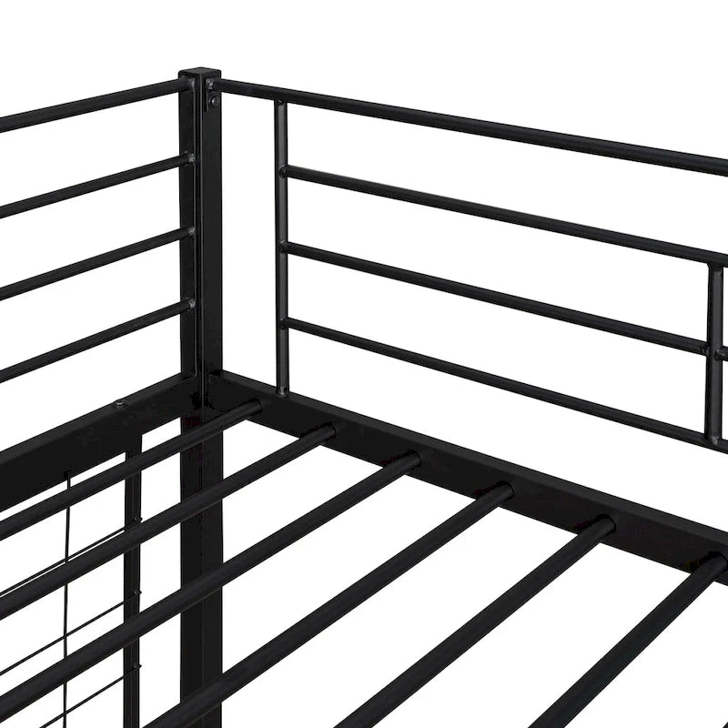 Black Metal Loft Bed with Built-In Desk, Ladder and Grid Panel